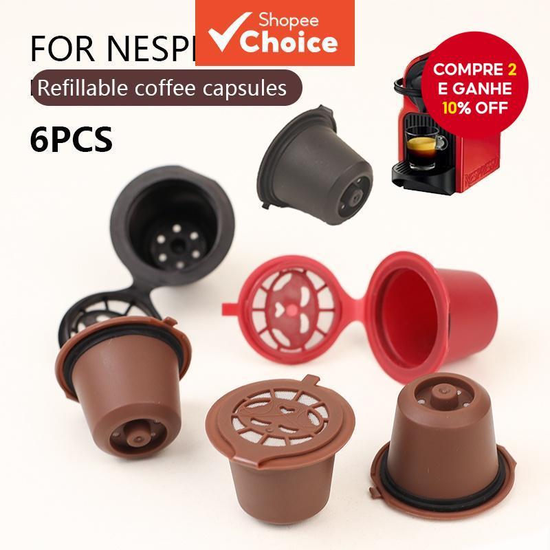 Imagem 6 Peças Recarregáveis Reutilizáveis Para Cápsula Nespresso , Máquina De Café Expresso Cápsulas Com Colher Uma Escova