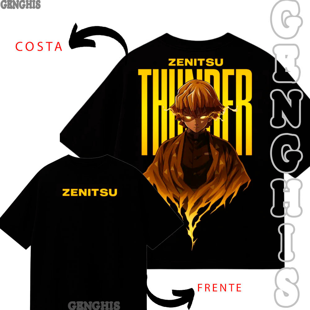 Camisa Zenitsu Demon Slayer Anime Blusa Oversized Casual Camiseta Thunder Raio Trovão