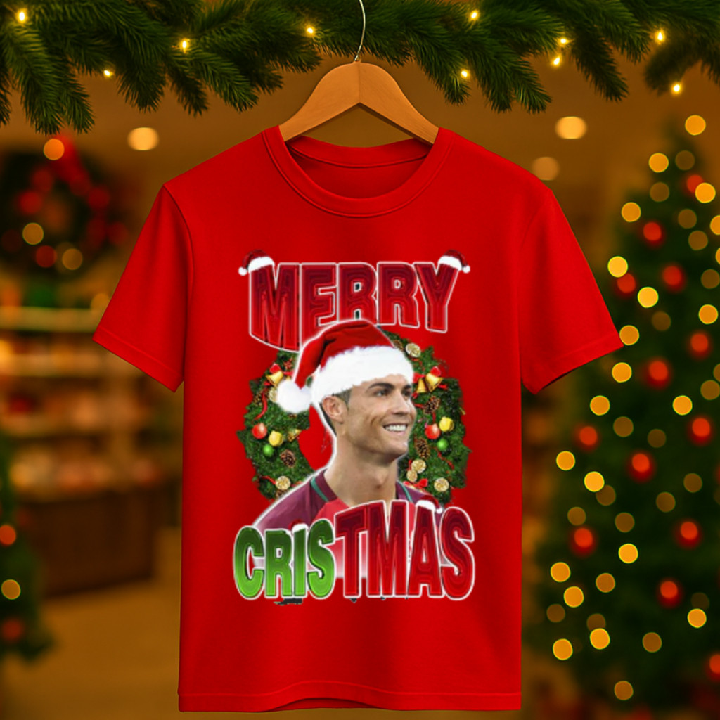 Camiseta Estampada Merry Cristmas Cristiano Ronaldo Camisa Para o Natal  Masculino