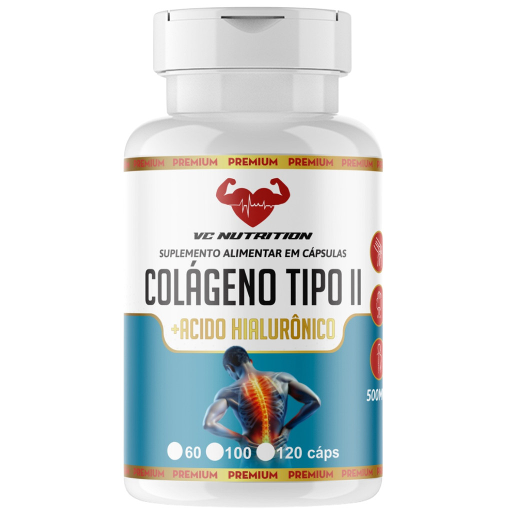 Colágeno Tipo 2 + Ácido Hialurônico 120 Cáps 500 mg, suplemento para articulações e ossos em Oferta na Shopee