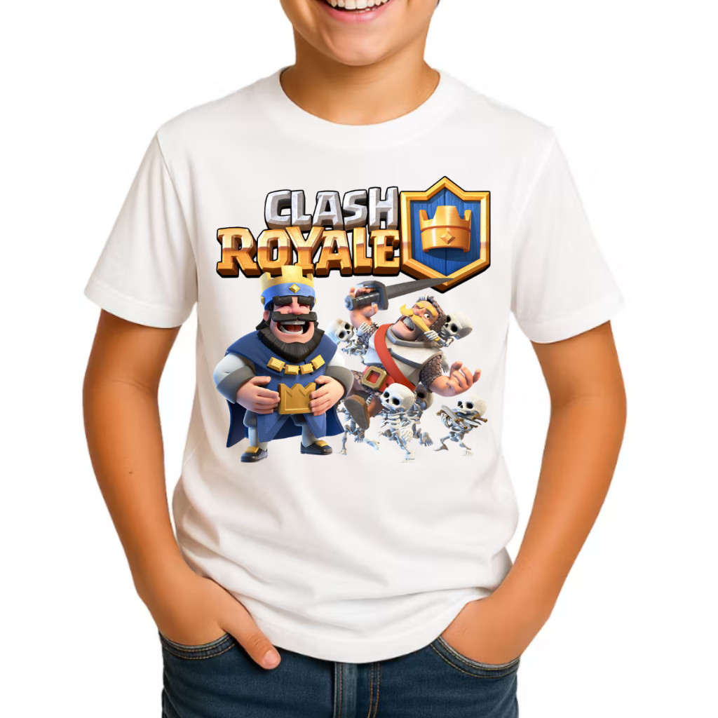 Camiseta Infantil Juvenil Clash Royale Camisa Estampada 100% Algodão N2 ao 16 Tendencia Lançamento