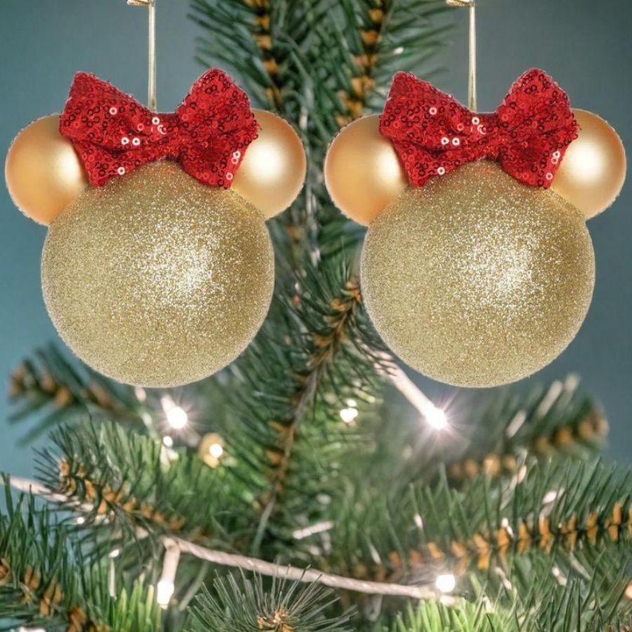 Bola de Natal - Minnie Mouse - Glitter e Lantejoulas - 10cm - 2 unidades - Disney Original - Rizzo