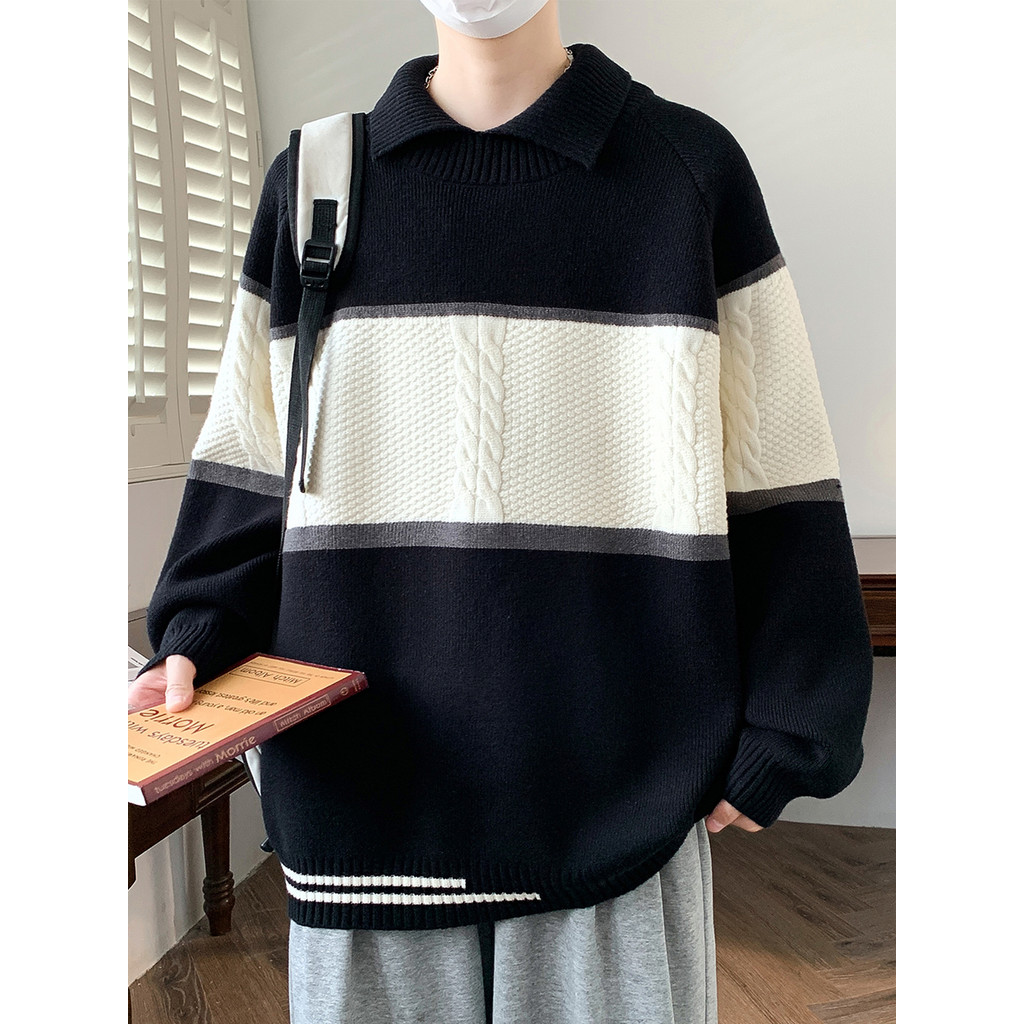 Suéter com padrão torcido masculino outono inverno 2025 novo estilo lapela roupas de lã masculinas roupas de inverno sol