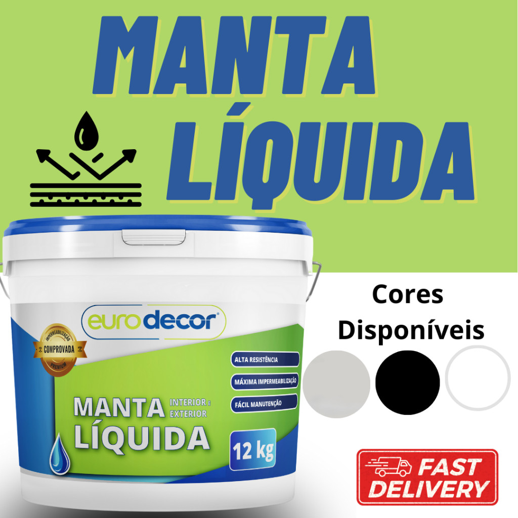Manta Líquida 3,6kg Emborrachada Impermeabilizante Eurodecor Várias Cores 1Kg e 3,6kg