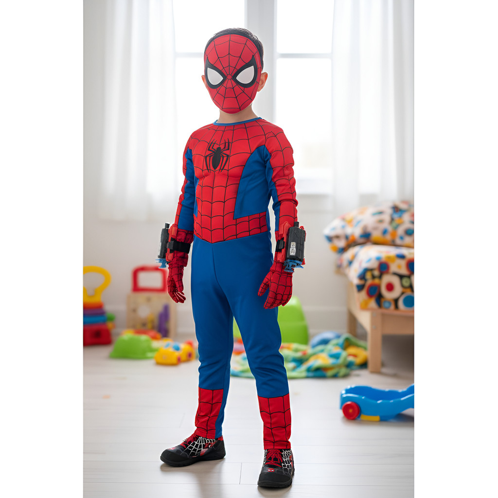 Kit Fantasia Infantil Homem Aranha C/luva Lança Teia E Tênis