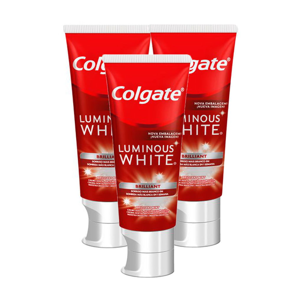 Kit 3 Creme Dental Colgate Luminous White Brilliant Mint 140g em Oferta na Shopee