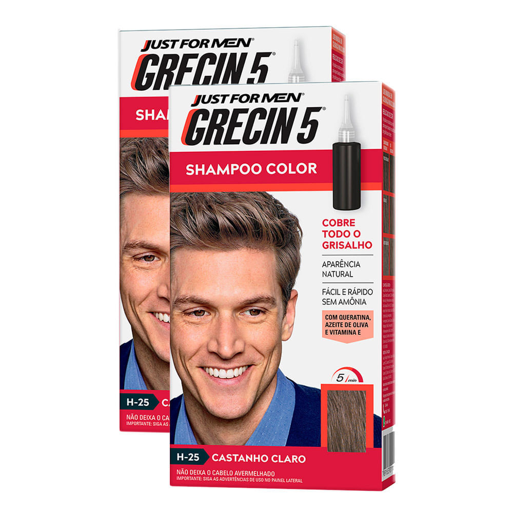 Kit 2 Grecin 5 Shampoo Color Tonalizante Castanho Claro 60ml em Oferta na Shopee