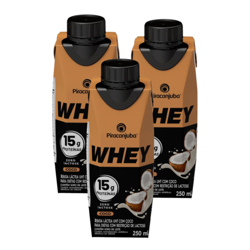 Kit 3 Bebida Láctea Piracanjuba Whey Zero Lactose com 15g de Proteína Chocolate 250ml em Oferta na Shopee