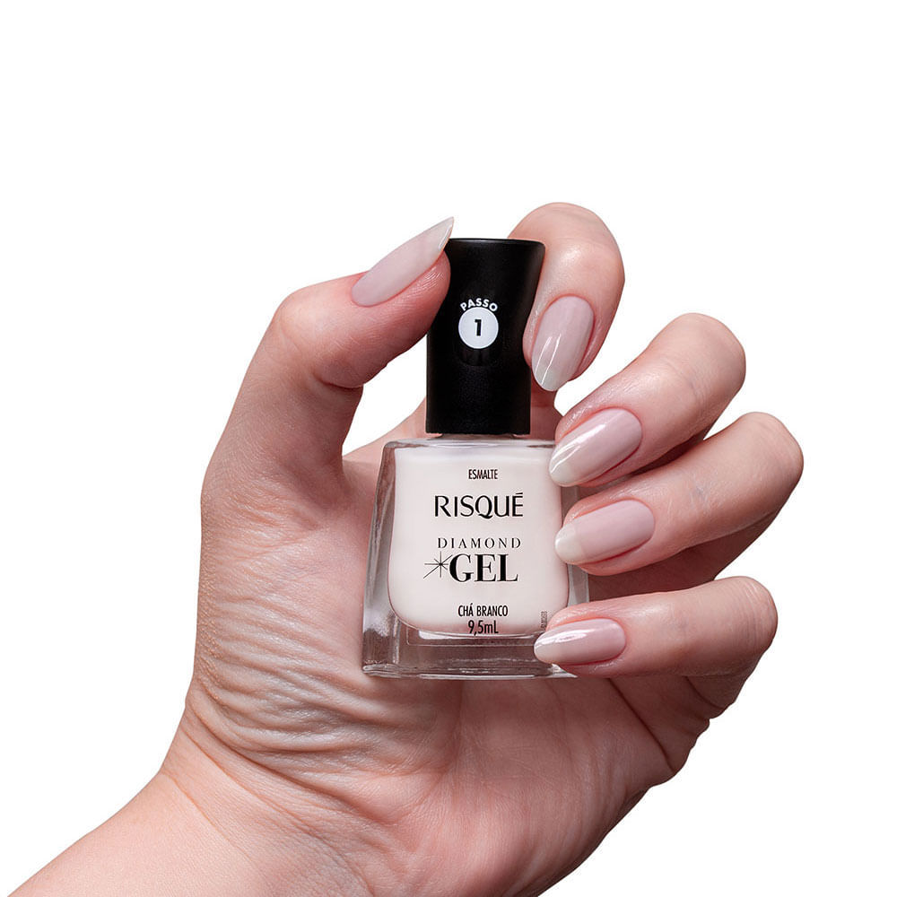 Detalhes do Esmalte Risqué Diamond Gel Chá Branco Natural 9,5ml