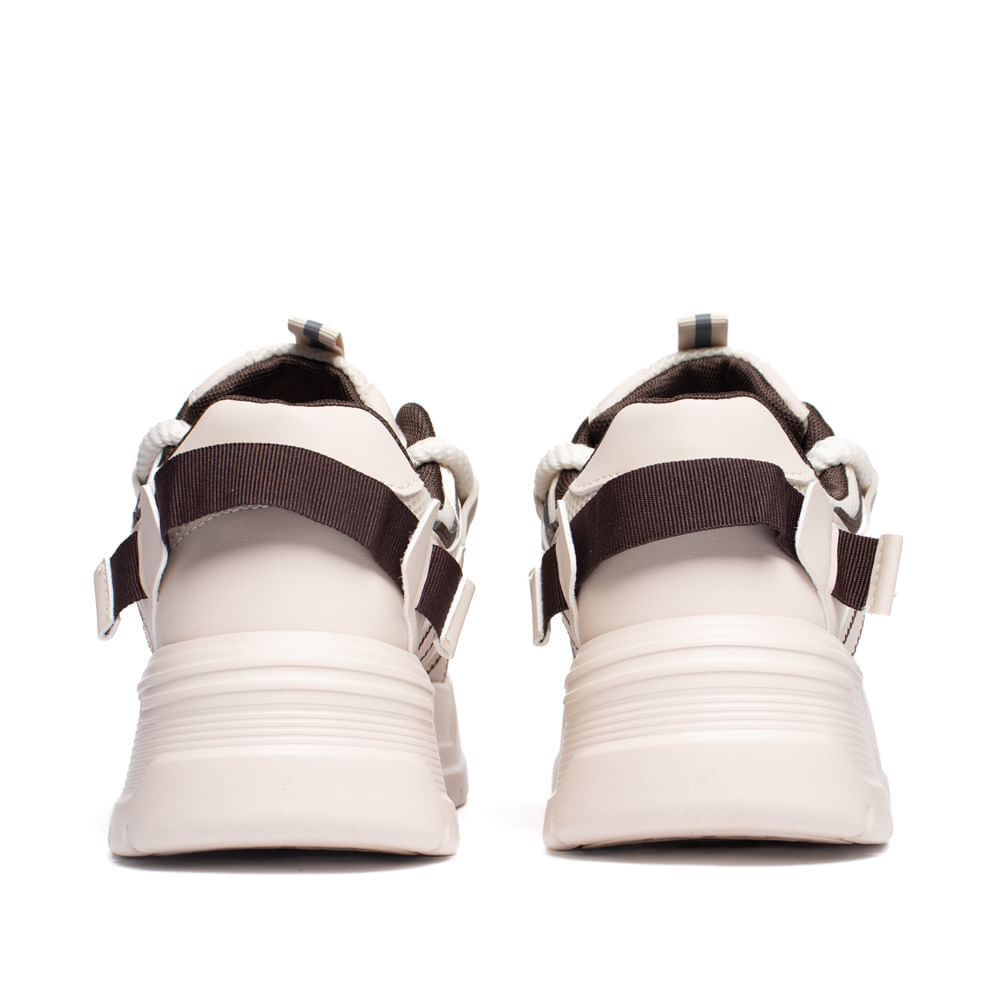 Detalhes do Tênis Feminino Plataforma Ramarim Napa Recortes Creme/Marrom