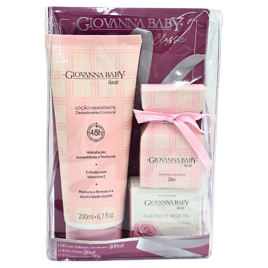 Kit 1 Loção Hidratante 200ml + 1 Sabonetes em Barra 90g + 1 Deo Colônia 20ml Classic Giovanna Baby