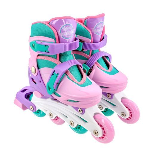 Kit Patins Infantil Rosa Claro Segurança Completa Capacete Joelheira Tamanho 30 33