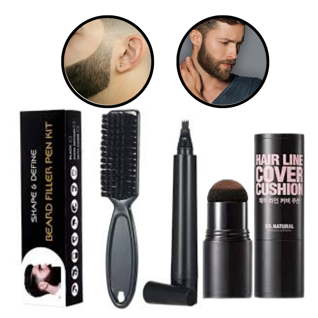 Kit esponja caneta delineadora e escovinha para barba