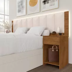 Cabeceira Estofada Cama Casal Deinze Com Led Freijó/bouclé Off - M.a