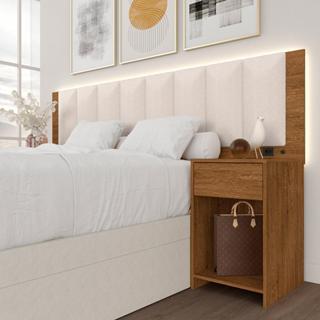 Cabeceira Estofada Cama Casal Deinze Com Led Freijó/bouclé Off - M.a em Oferta na Shopee