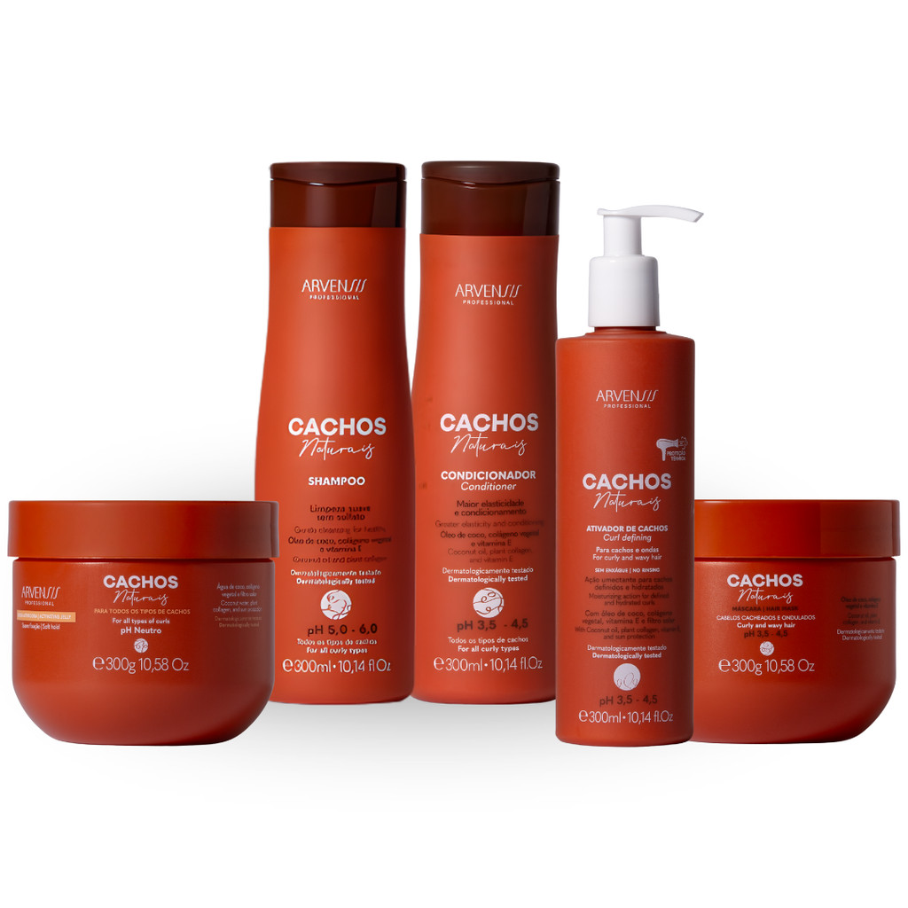 Kit Arvensis Cachos Naturais Completo 5 Produtos Ondulados Cacheados C/ Ativador Tratamento Vegano