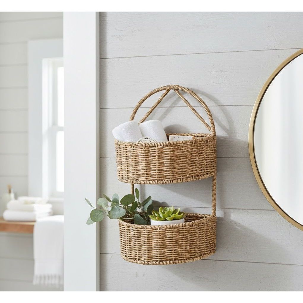 Cesta Vime 2 Andares Multiuso Organização e Elegancia Cestinho Vime Multiuso 38x23cm - 9248