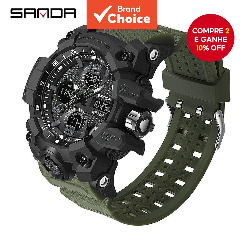 Relógios Militares Esportivos Sanda Relógio De Pulso Quartzo Dupla Exposição Prova D'água Cronômetro Masculino