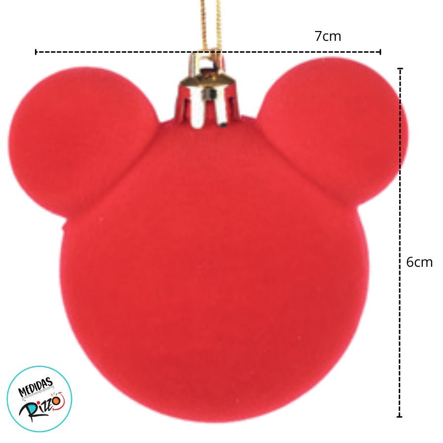 Bola de Natal - Mickey - Aveludada Vermelha - 6cm - 6 unidades - Disney Original - Rizzo — imagem 2 de 2