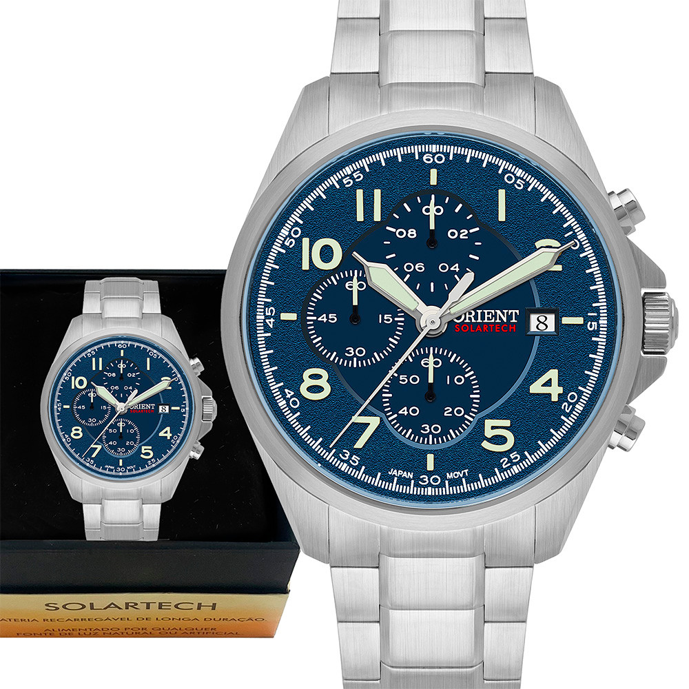 Relógio Orient Solartech Masculino Cronógrafo Prata Original