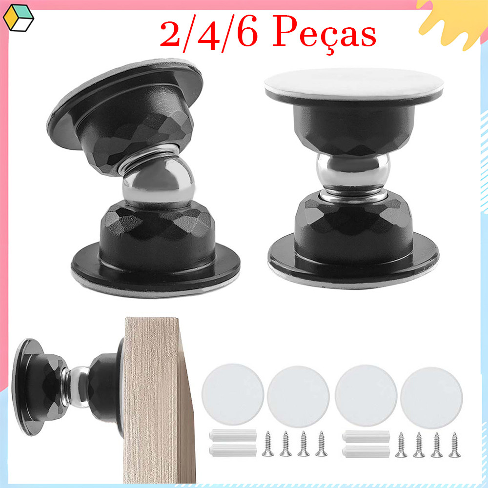 2/4/6 peças Trava Porta Fixador Magnético Dupla Face Prendedor, sem perfuração (Preto), Batente de porta magnético