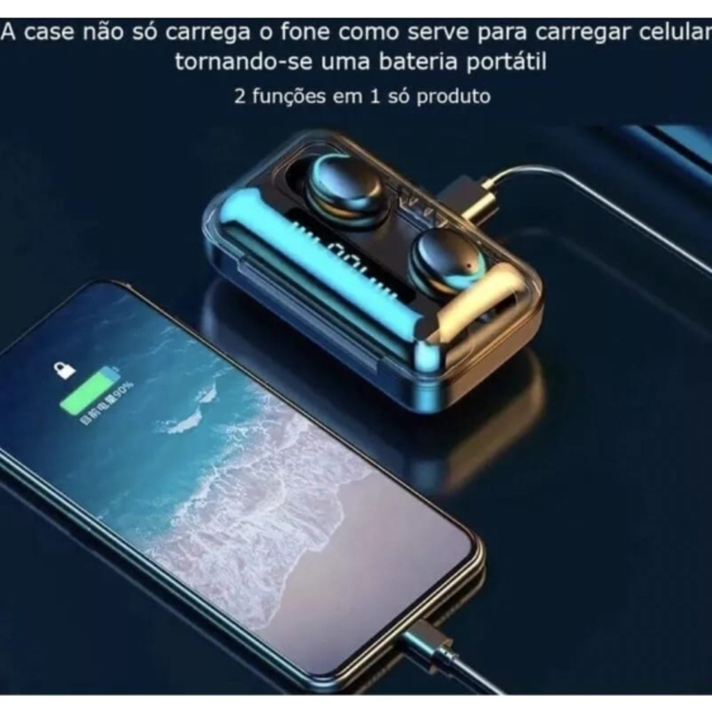 Fone De Ouvido Sem Fio F9-5 Display Led Power Bank Audio Premium