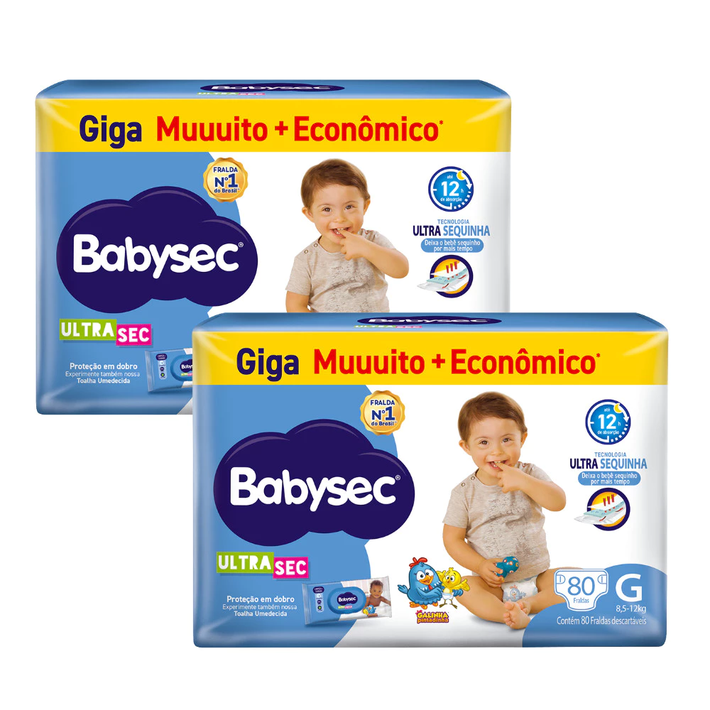 Kit 2x Fraldas BabySec Ultrasec Giga G Galinha Pintadinha – 80 Unidades
