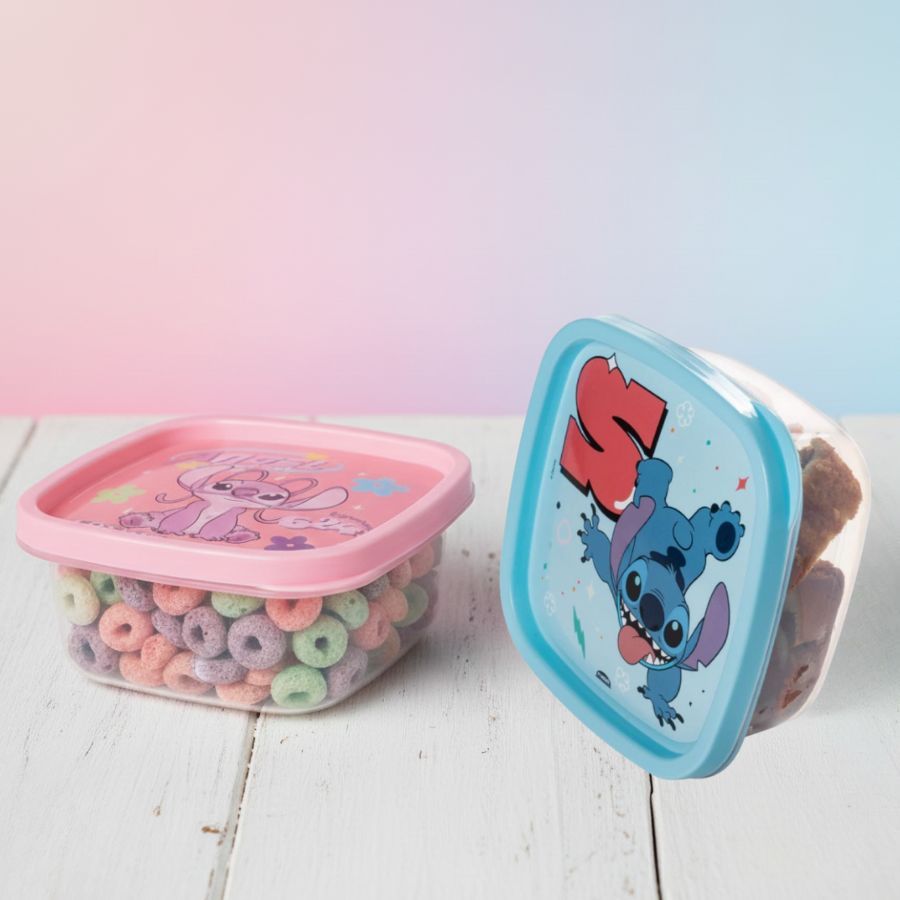 Conjunto 2 Potes Quadrados - Stitch e Angel - 580ml - 1 unidade - Disney Original - Rizzo