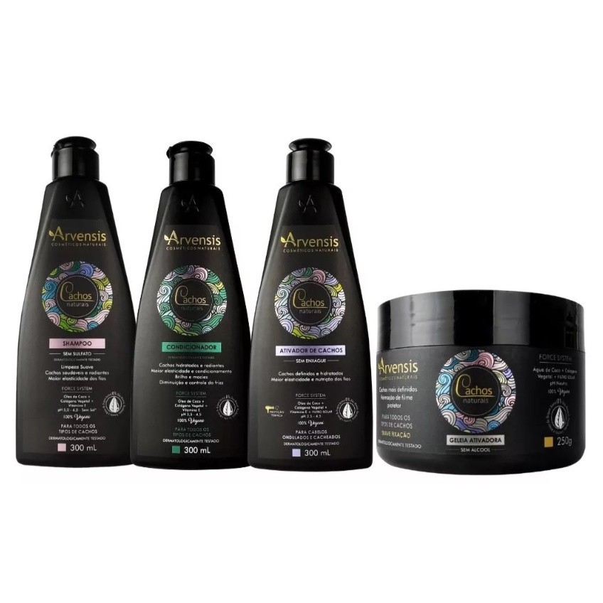 Kit Arvensis Cachos Ondulados Shampoo Condicionador Ativador Geleia Suave