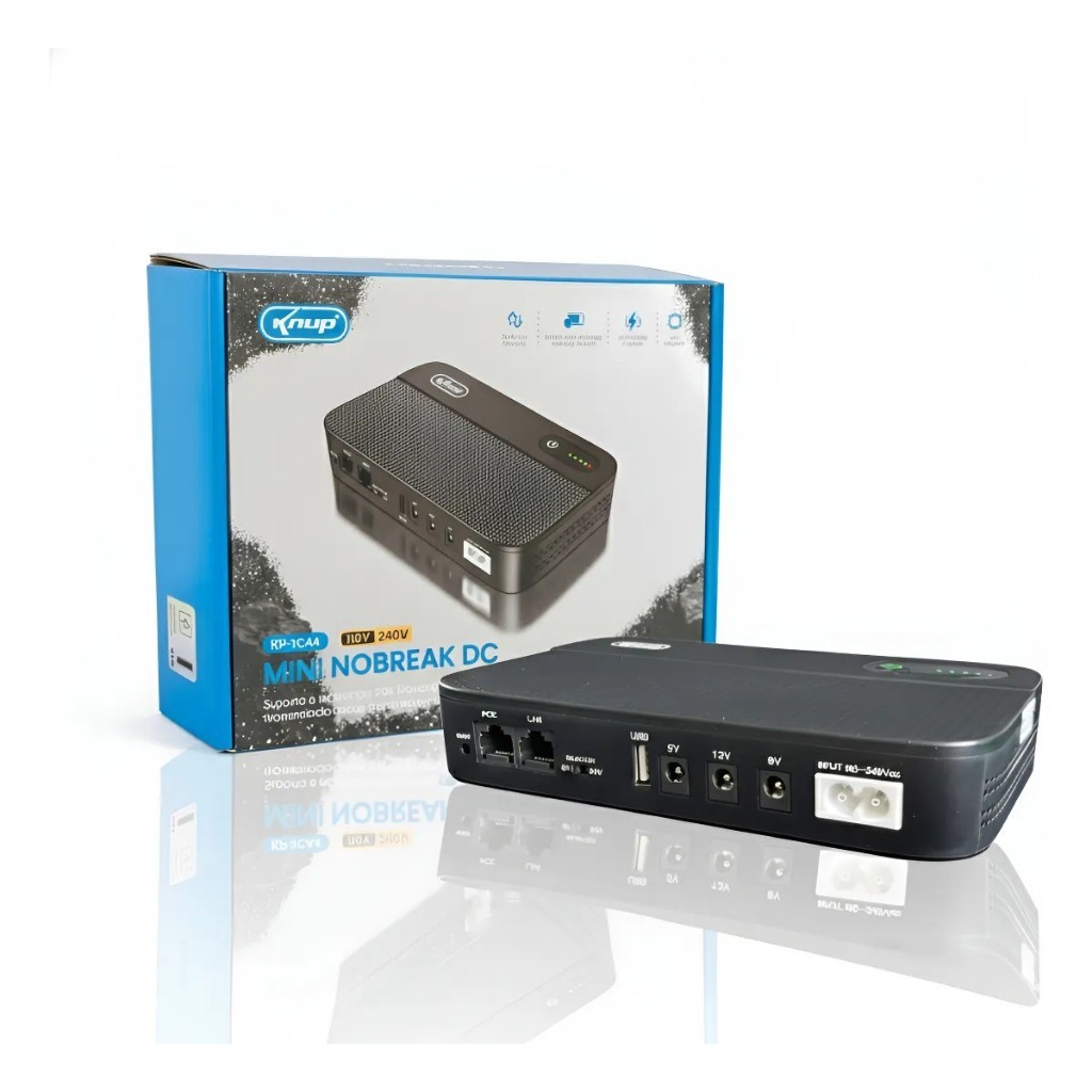 Mini Nobreak 18W POE USB Knup KP-TC44 Bivolt 100/220V Saídas DC 5V 9V 12V selecionável rede roteador