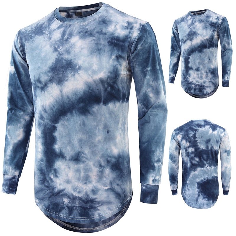 Camiseta Gradiente Tie-Dye | De Manga Comprida Com Gola Redonda E Ajuste Solto Diária Base Casual Primavera Outono Plus 