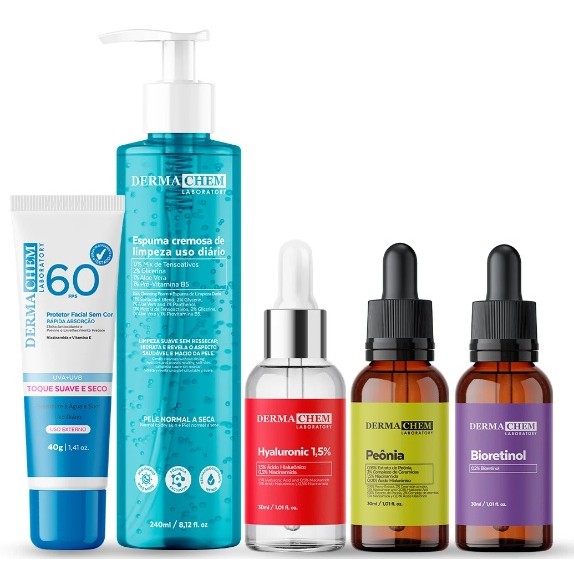 Kit Pele Madura Protetor Solar Proteção Total 60 FPS + Sérum Bioretinol + Peônia + Hyaluronic 1,5