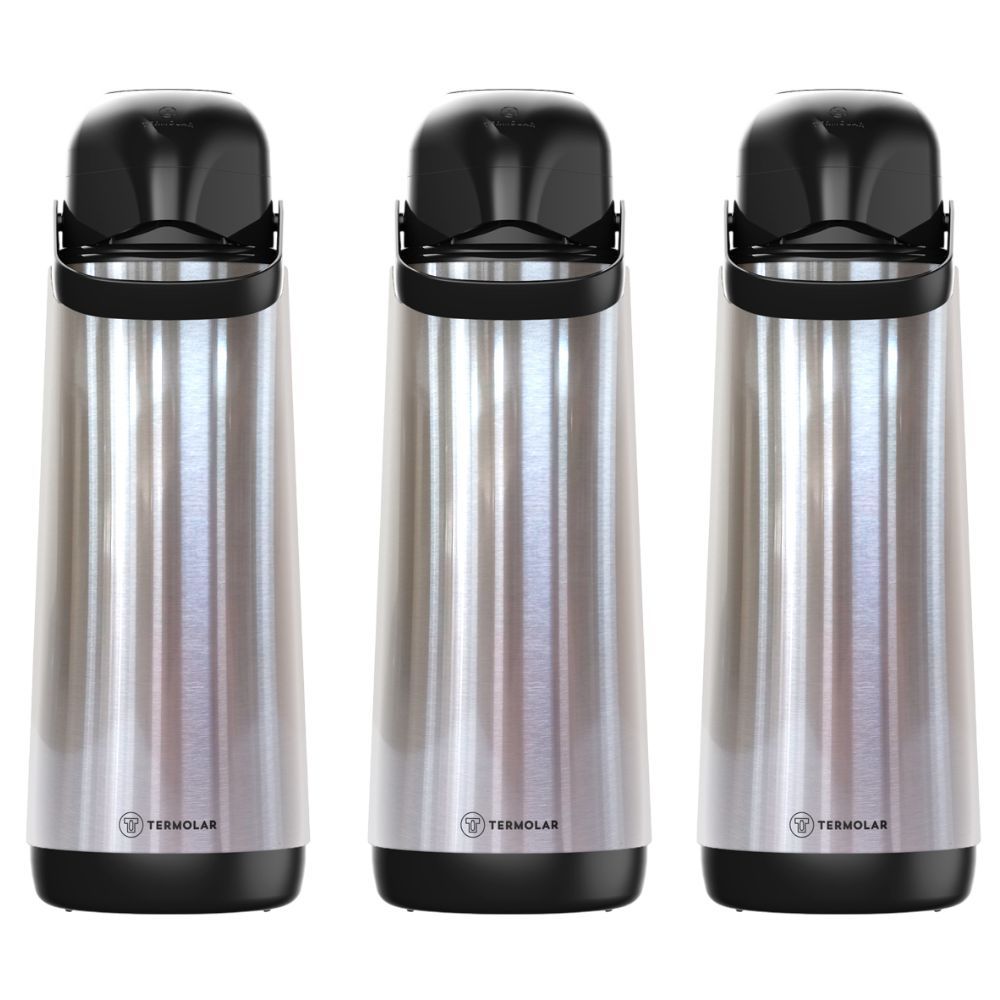 kit 3 Garrafa Térmica Café Leite Chá 1,8 Litros com Ampola de Vidro e Aço Inox Termolar
