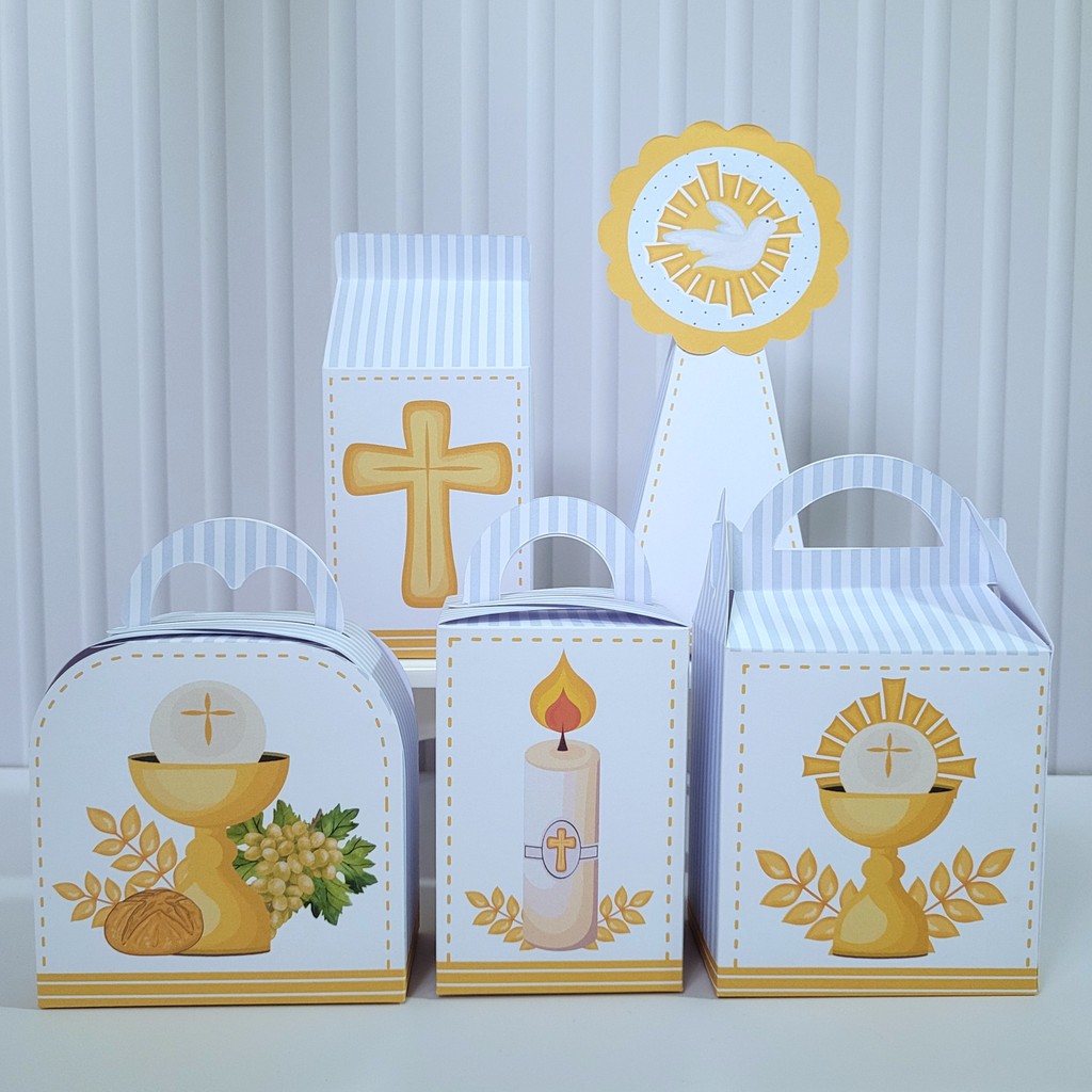 Kit Festa Primeira Eucaristia Desmontada Pronta Entrega Caixinha Lembrancinha Não Personalizados Batismo Comunhão
