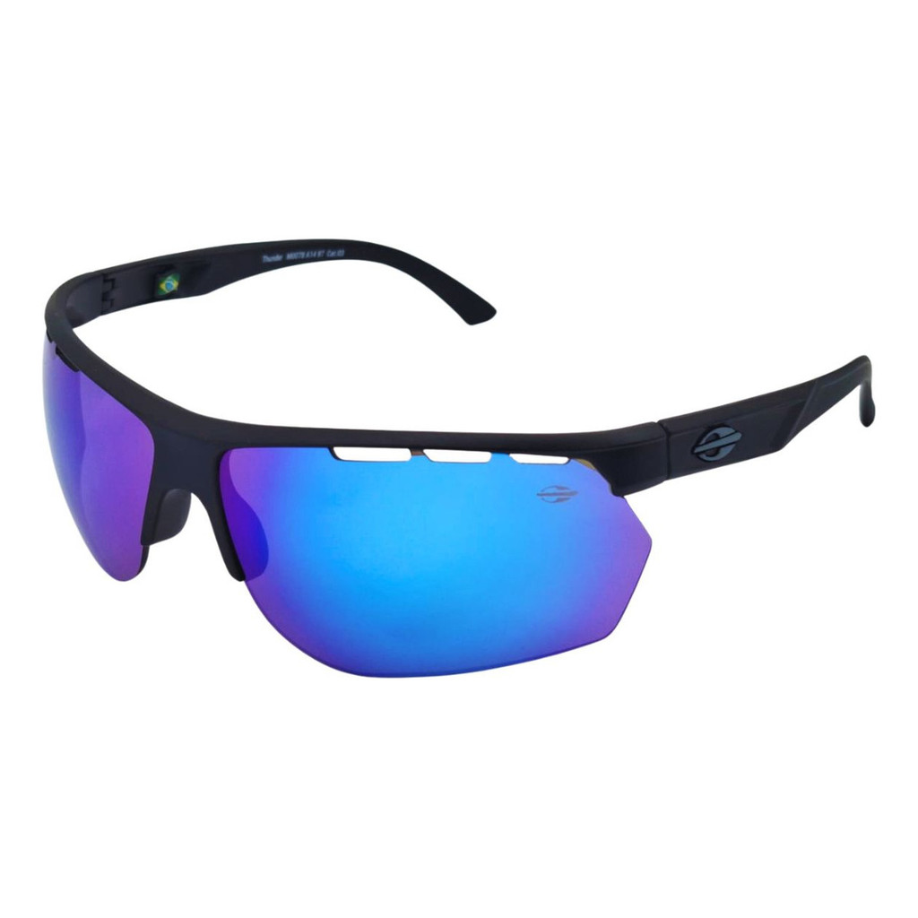 Mormaii Thunder 078a1497 Aro Preto Fosco Lente Azul Espelhado Oculos de Sol Curvado