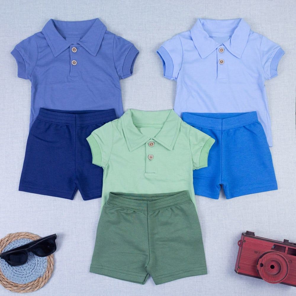 Conjunto Infantil Menino Polo e Bermuda Lançamento Roupa de Verão Casual 1 a 3 Anos Algodão