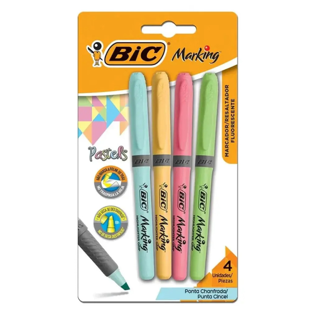 Caneta Marca Texto BIC Marking Tons Pastel 4 Un.