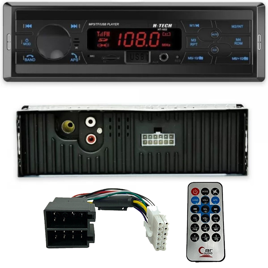 Rádio Automotivo 1 Din Bluetooth HT-1022 Som Carro Com Controle Remoto MP3 USB SD FM- H-Tech