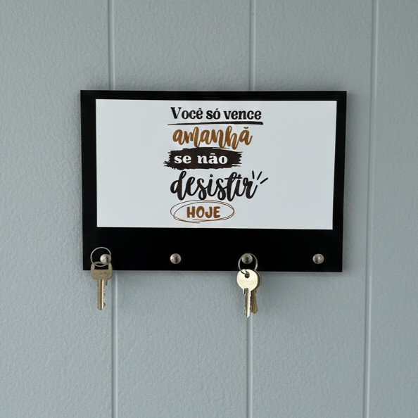 Porta Chaves Decorativo 4 Ganchos em MDF de Parede sem Furo