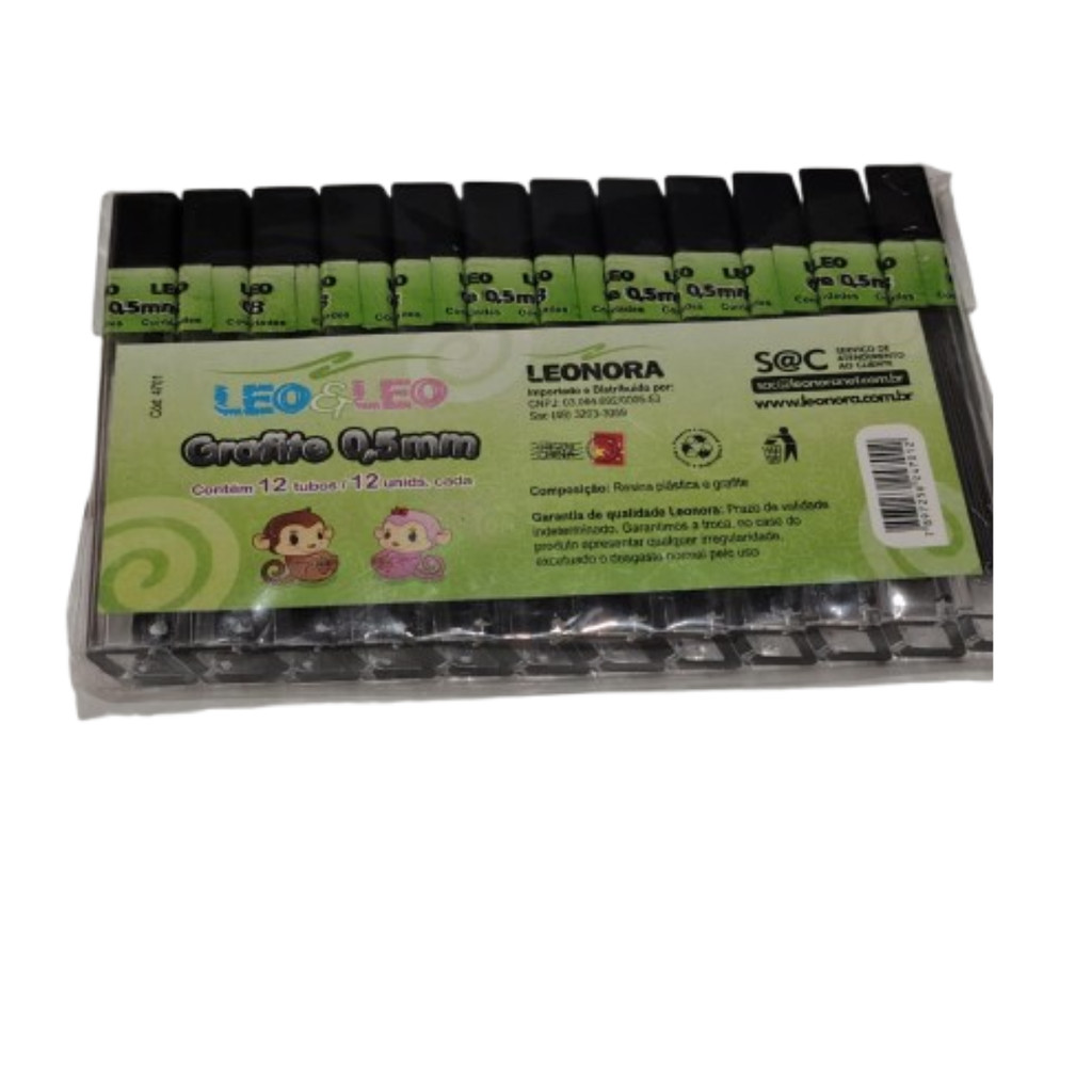 Kit Grafite 0,5HB Lapiseira Leo & Leo Pacote 12 Tubos c/12Un