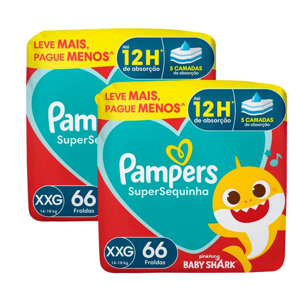Kit 2 Fralda Pampers Supersequinha Tamanho XXG 66 Unidades Descartáveis Leve+ Por - em Oferta na Shopee