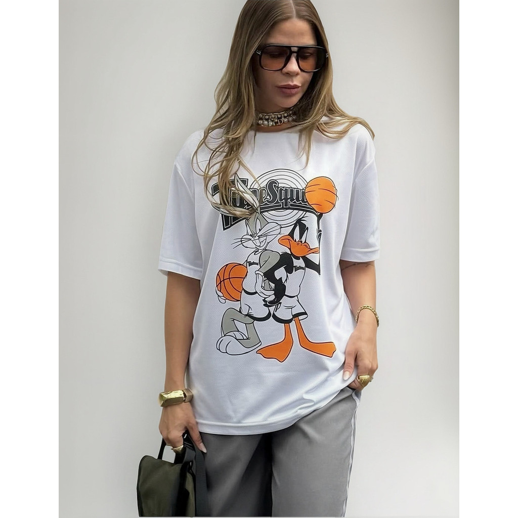 Camiseta Oversized 100% Algodão Ribana Pernalonga Basquete Feminina Over
