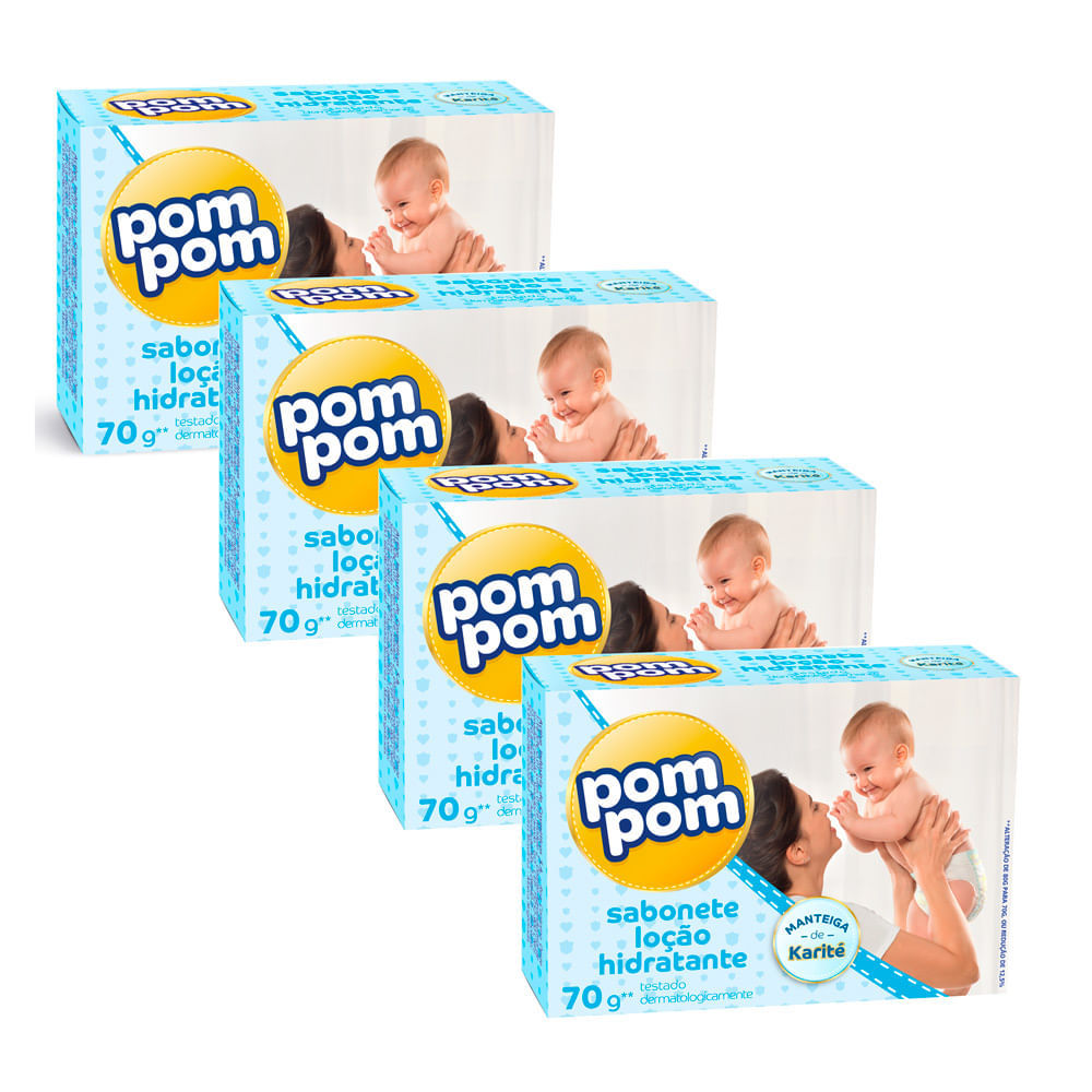 Kit 4 Sabonete em Barra Infantil Pom Pom Loção Hidratante 70g