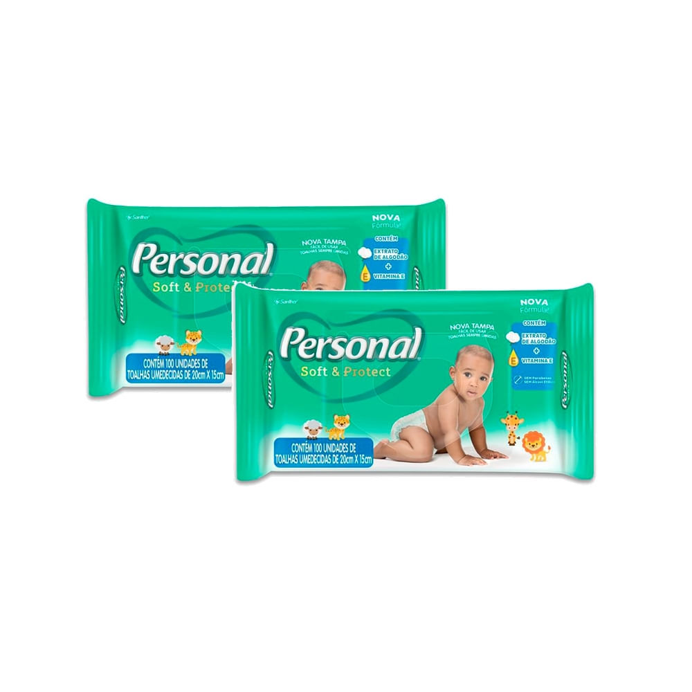 Kit 2 Toalha Umedecida Personal Soft & Protect com 100 Unidades em Oferta na Shopee