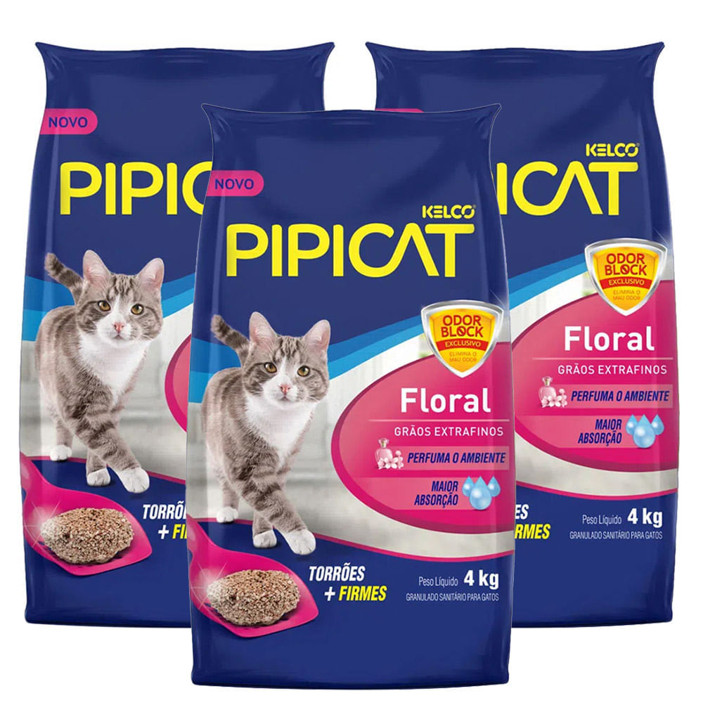 Kit 3 Areia Higiênica Pipicat Floral Perfumada para Gato com 4kg em Oferta na Shopee