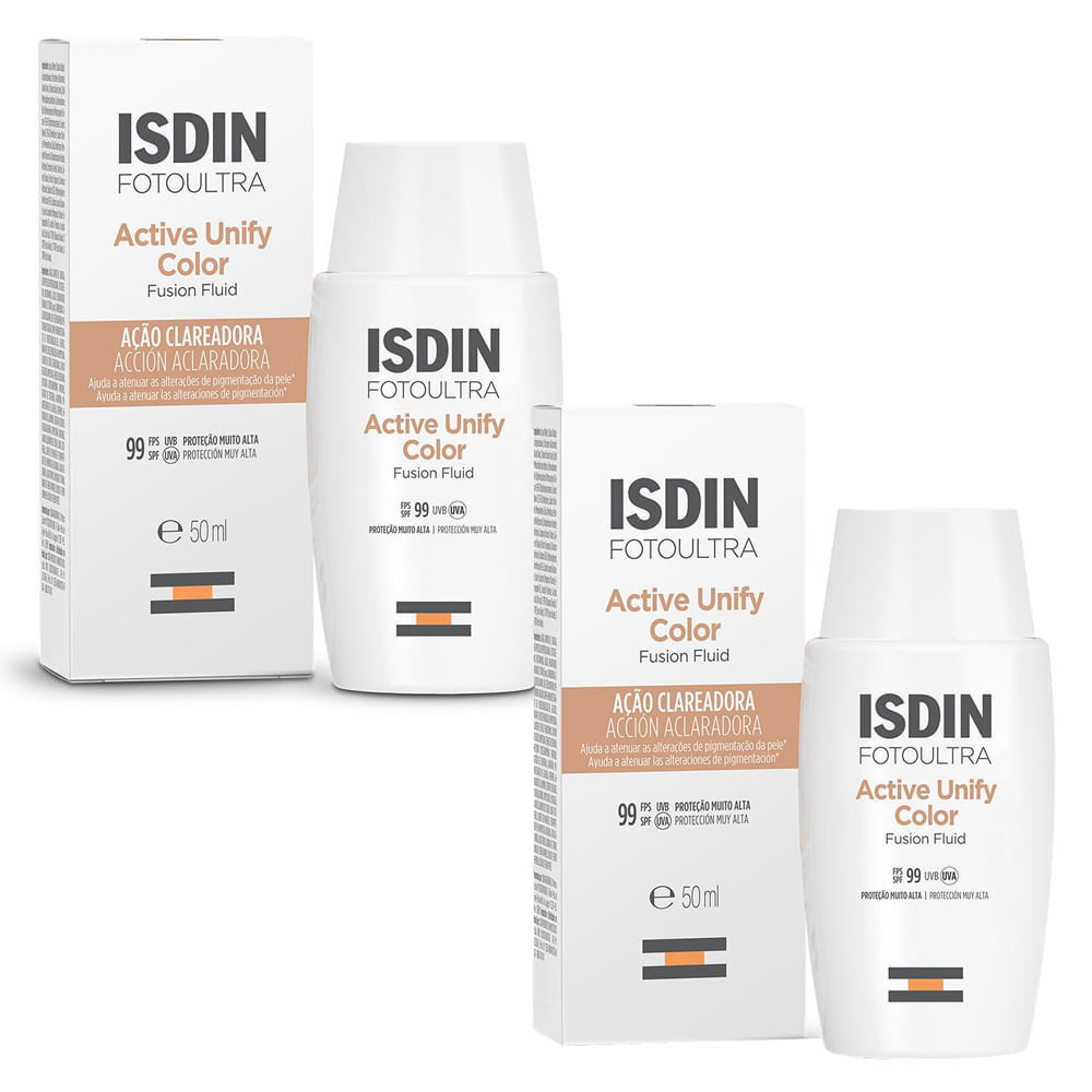 Kit 2 Clareador e Protetor Solar ISDIN Active Unify com Cor FPS99 50ml em Oferta na Shopee