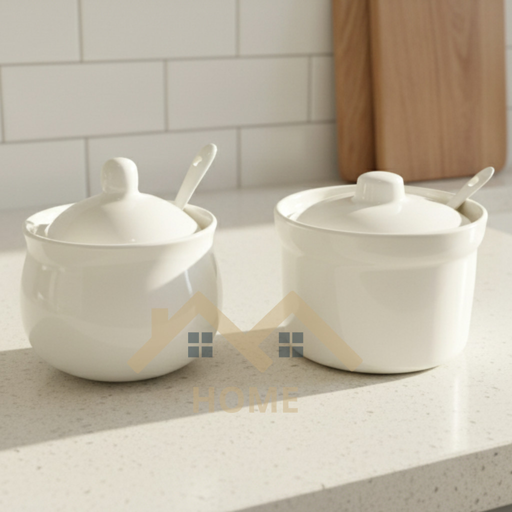 Pote de Porcelana Branca Multiuso Tampa e Colher Açucareiro, Saleiro e Temperos em Oferta na Shopee