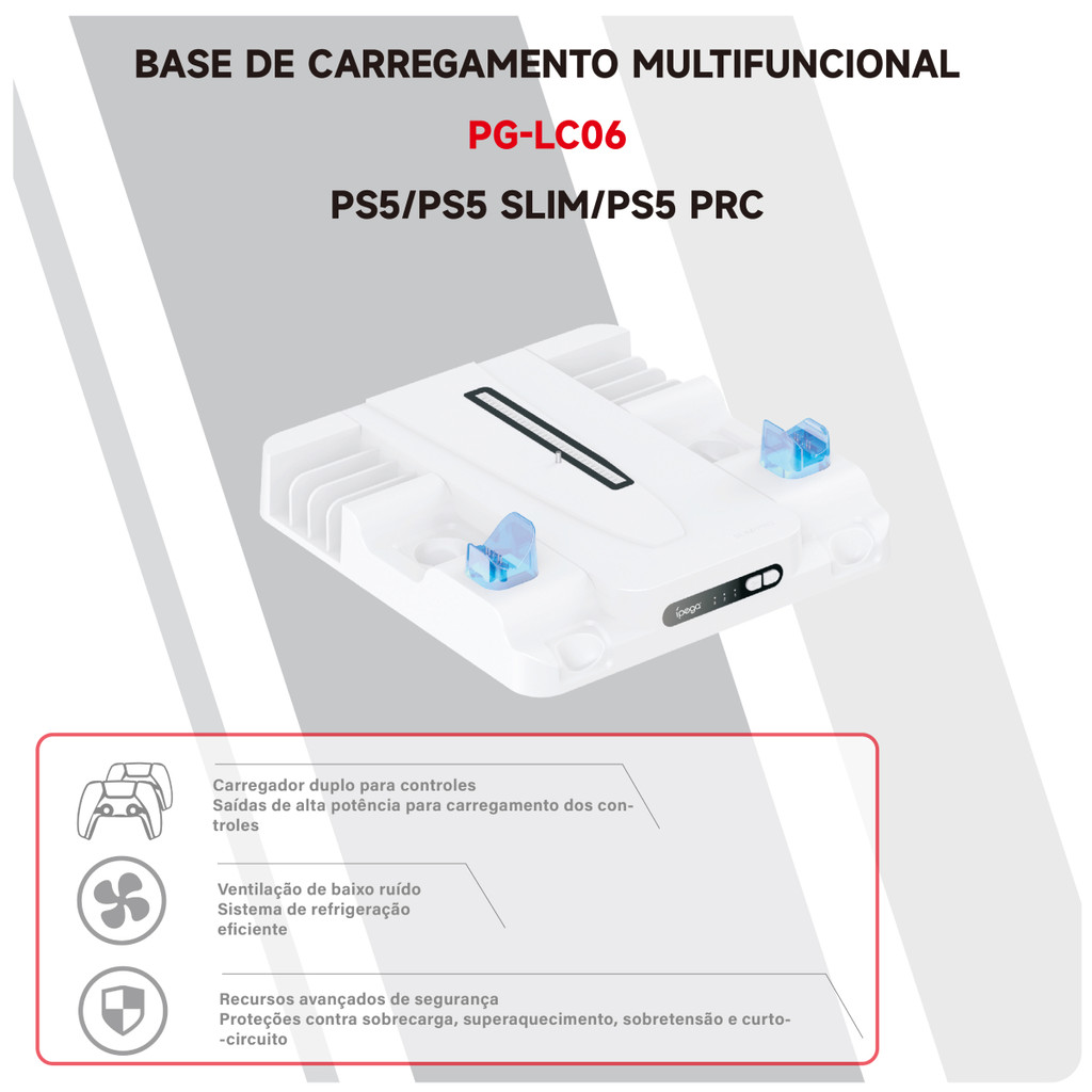 Detalhes do Base de Carregamento PS5 com Cooler e Gaveta para Jogos LED indicador
