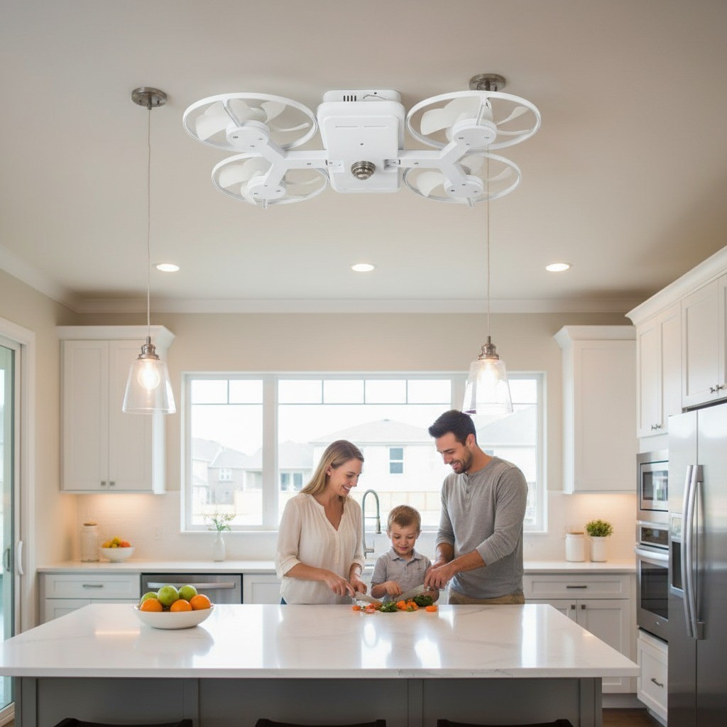 Ventilador de Teto  2 em 1- Silencioso com Luz LED Dimerizável – Design Dobrável, Elétrico e Moderno