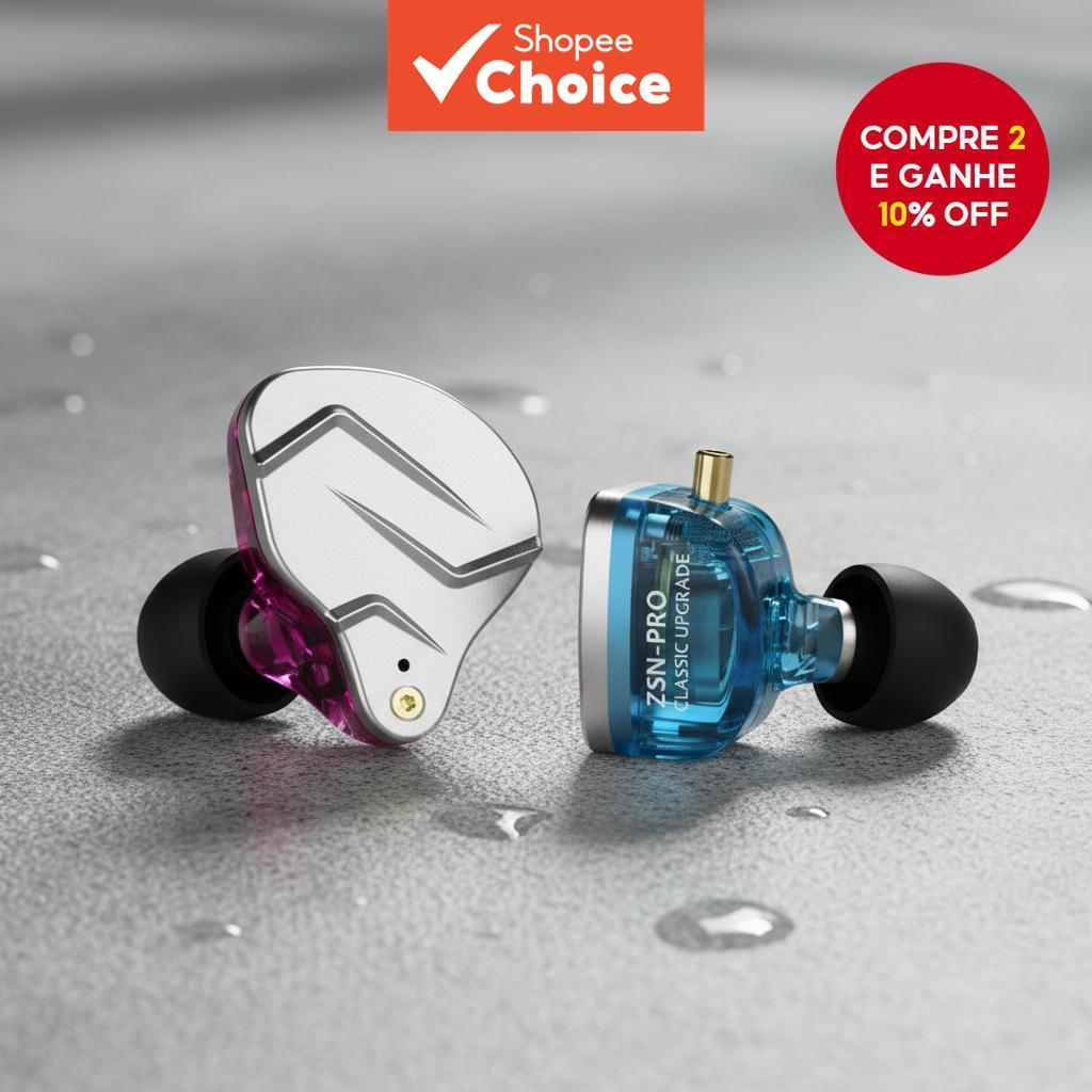 KZ ZSN Pro Fone de Ouvido Intra-Auricular Tecnologia Híbrida Fones de Metal com Cancelamento de Ruído Esportivo com